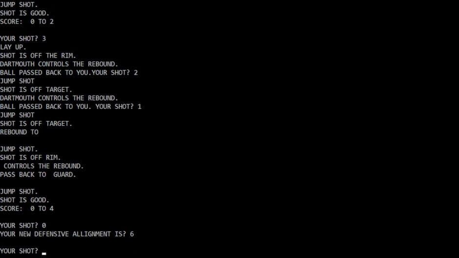 PDP 10 Timesharing Basketball screenshot