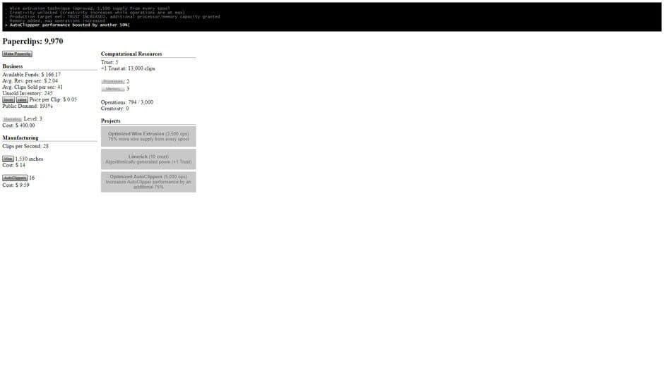 Universal Paperclips screenshot