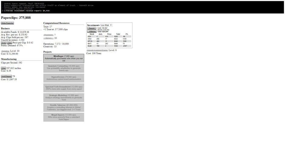 Universal Paperclips screenshot