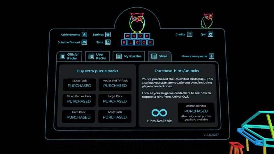 Arthur Owl's Word Block: Unlimited Hints screenshot